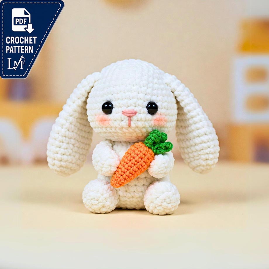 Baby Bunny Crochet Pattern, Easter Crochet Pattern, Amigurumi Rabbit Cute, Small Spring Beginner Crochet Projects, Carrot Crochet Tutorial